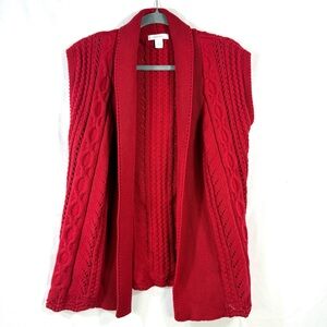 Dressbarn Red Open Front Cable Knit Cardigan | S